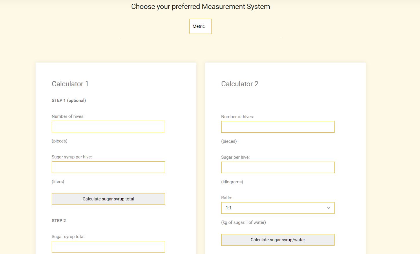 Apiary Book Beekeeping Tools Sugar Syrup Calculators